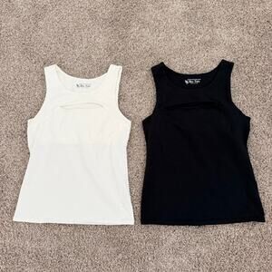 Lot of 2 Tank Tops Black & White "Bra Tops" Keyhole Cutout Stretch Women's Small